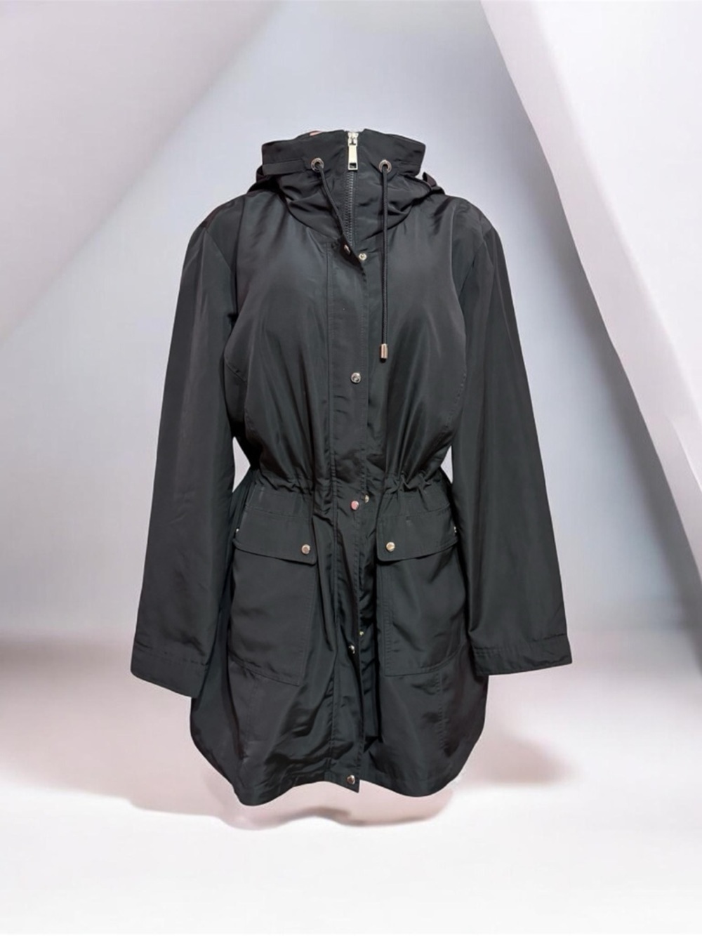 Nine West Black Hooded Drawstring Utility Jacket
